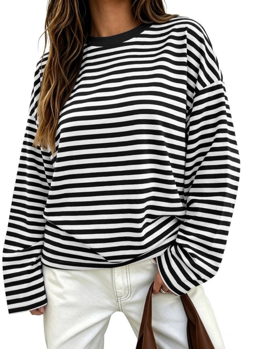 Womens Long Sleeve Shirts Oversized Striped Tops